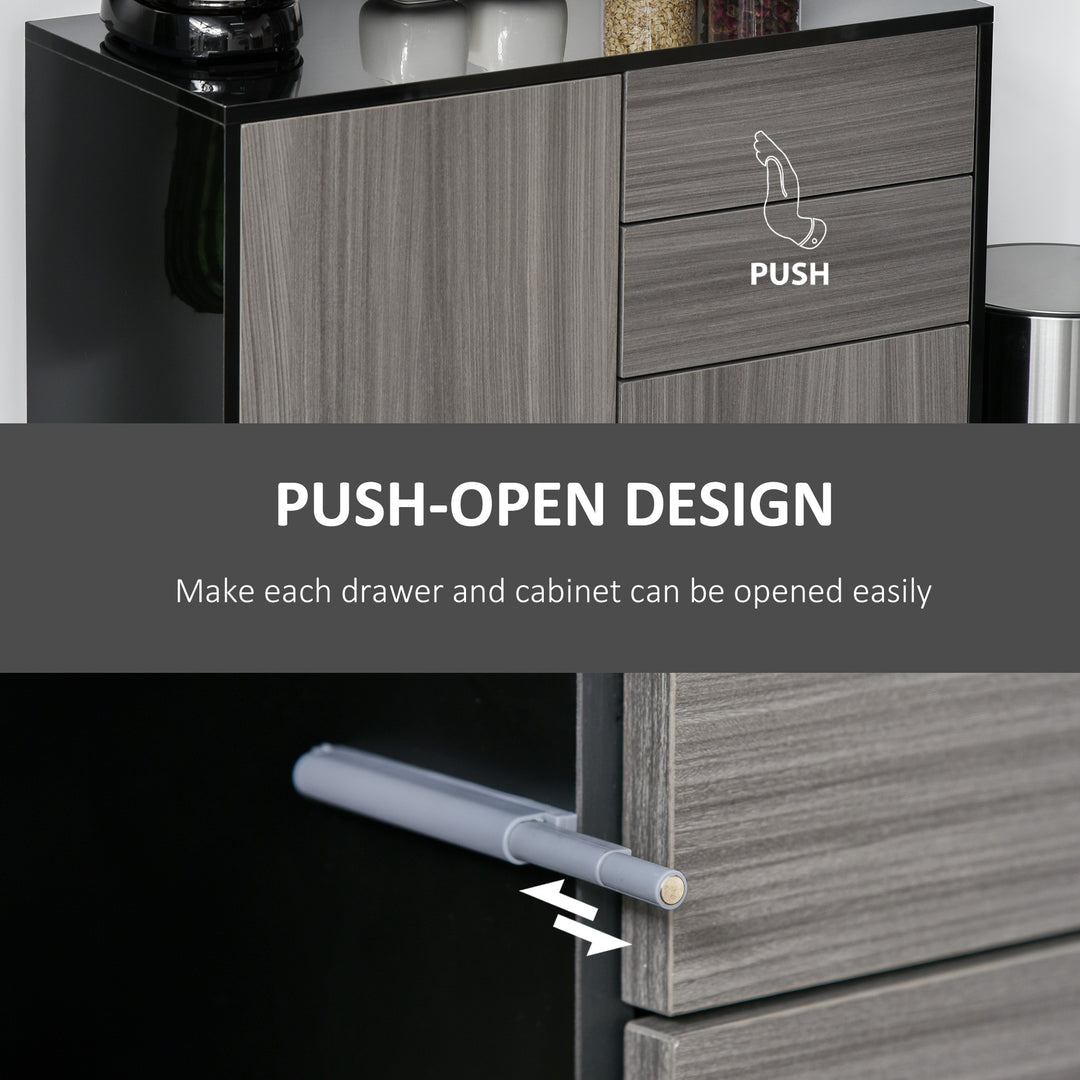 High Gloss Frame Sideboard, Push-Open Design with 2 Drawer for Living Room, Bedroom, 74H x 79W x 36Dcm, Light Grey and Black