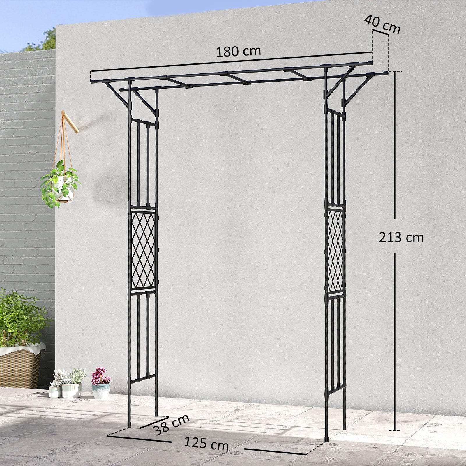 Garden Arch, PE-Coated Steel Arbour Trellis for Climbing Plants, Rose 