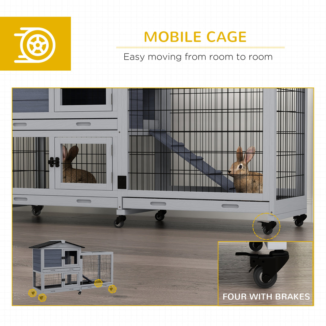 PawHut Portable Rabbit Cage, Rabbit Hutch with Run, Wheels, 3 Slide