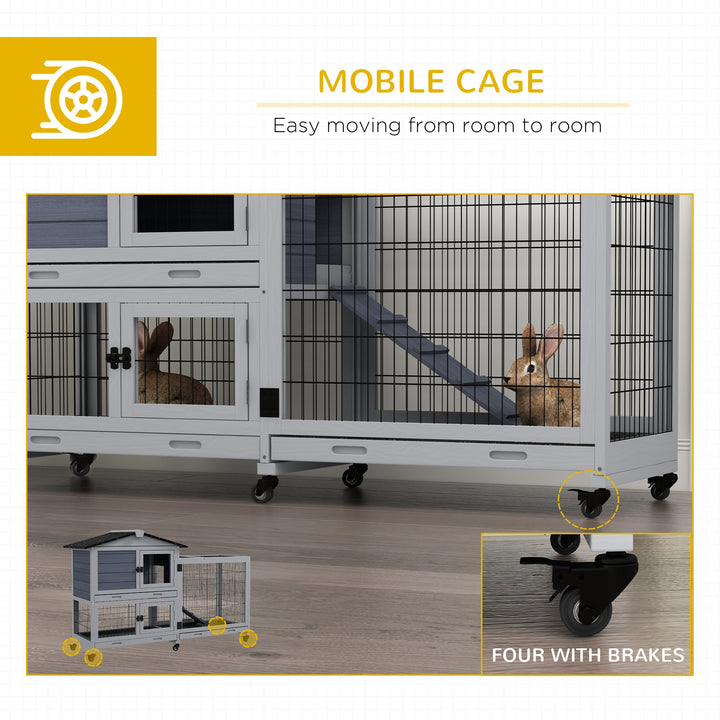 PawHut Portable Rabbit Cage, Rabbit Hutch with Run, Wheels, 3 Slide