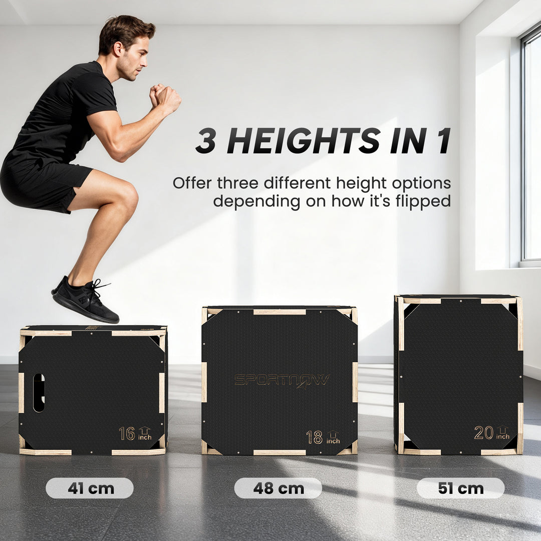 Non-Slip Plyo Box, Corner-free Wooden Jump Box, 41 x 51 x 48 cm