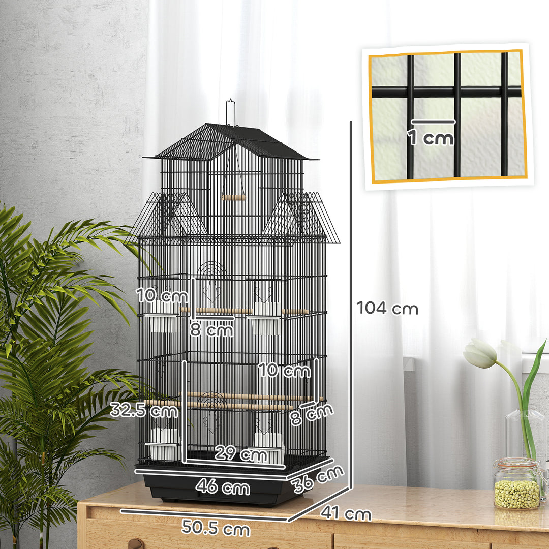 Metal Bird Cage with Plastic Swing, Perch, Food Container, Tray, Handle, for Finches, Canaries, 43 x 32.5 x 104cm