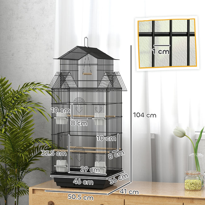 Metal Bird Cage with Plastic Swing, Perch, Food Container, Tray, Handle, for Finches, Canaries, 43 x 32.5 x 104cm