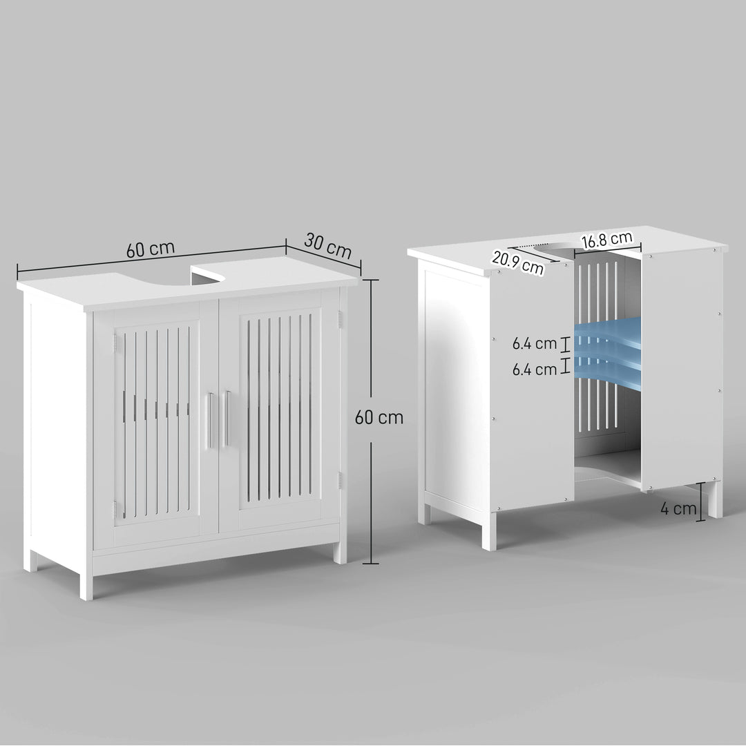 Modern Under Sink Cabinet with 2 Doors, Bathroom Vanity Unit, Pedestal Under Sink Design, Storage Cupboard with Adjustable Shelves, White