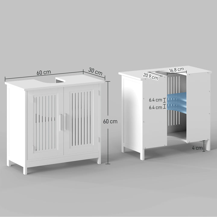 Modern Under Sink Cabinet with 2 Doors, Bathroom Vanity Unit, Pedestal Under Sink Design, Storage Cupboard with Adjustable Shelves, White