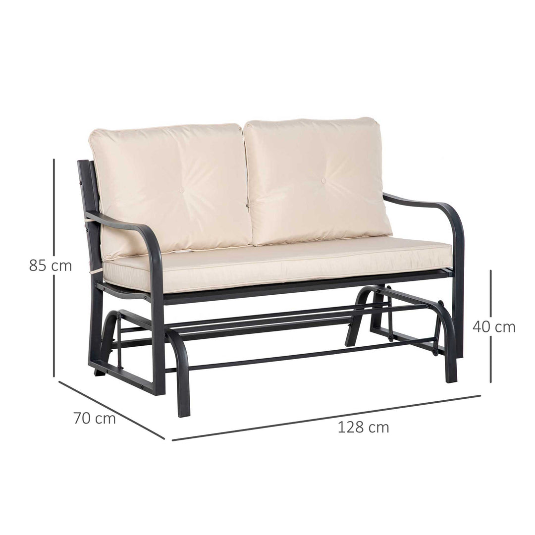 2-Person Outdoor Loveseat Glider Bench Rocking Chair for Patio, Garden, Yard, Porch with Armrest and Cushions, Khaki