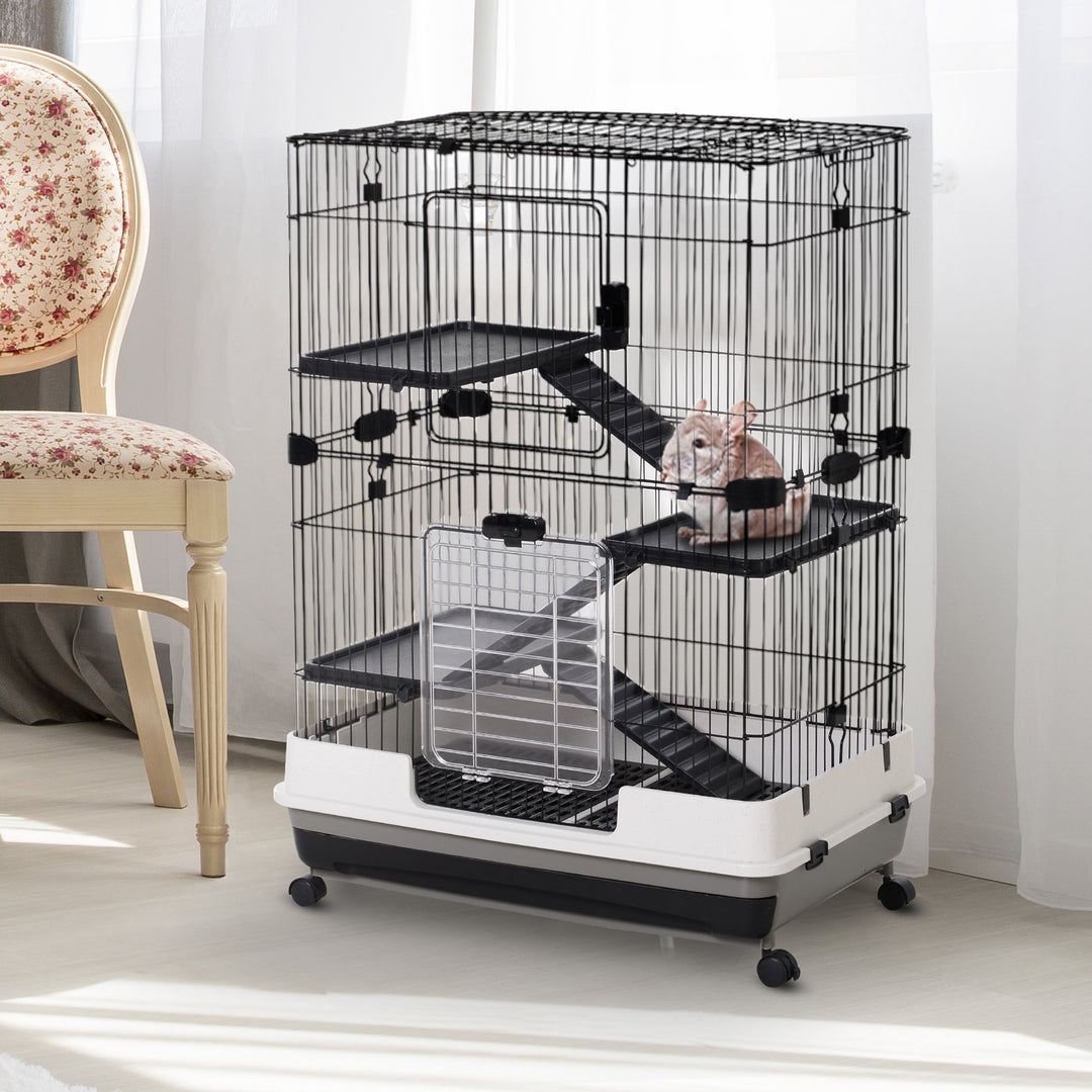 Metal Wire 3-Tier Small Guinea Pigs Hutches Rabbits Hutches Black/White