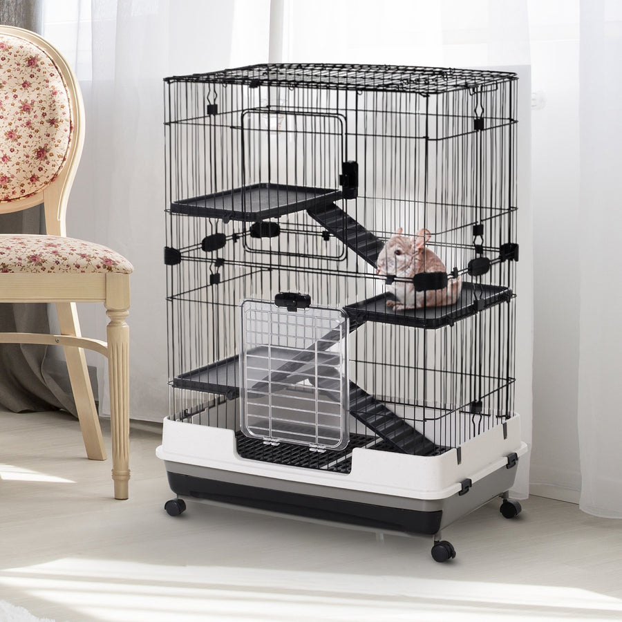 Metal Wire 3-Tier Small Guinea Pigs Hutches Rabbits Hutches Black/White