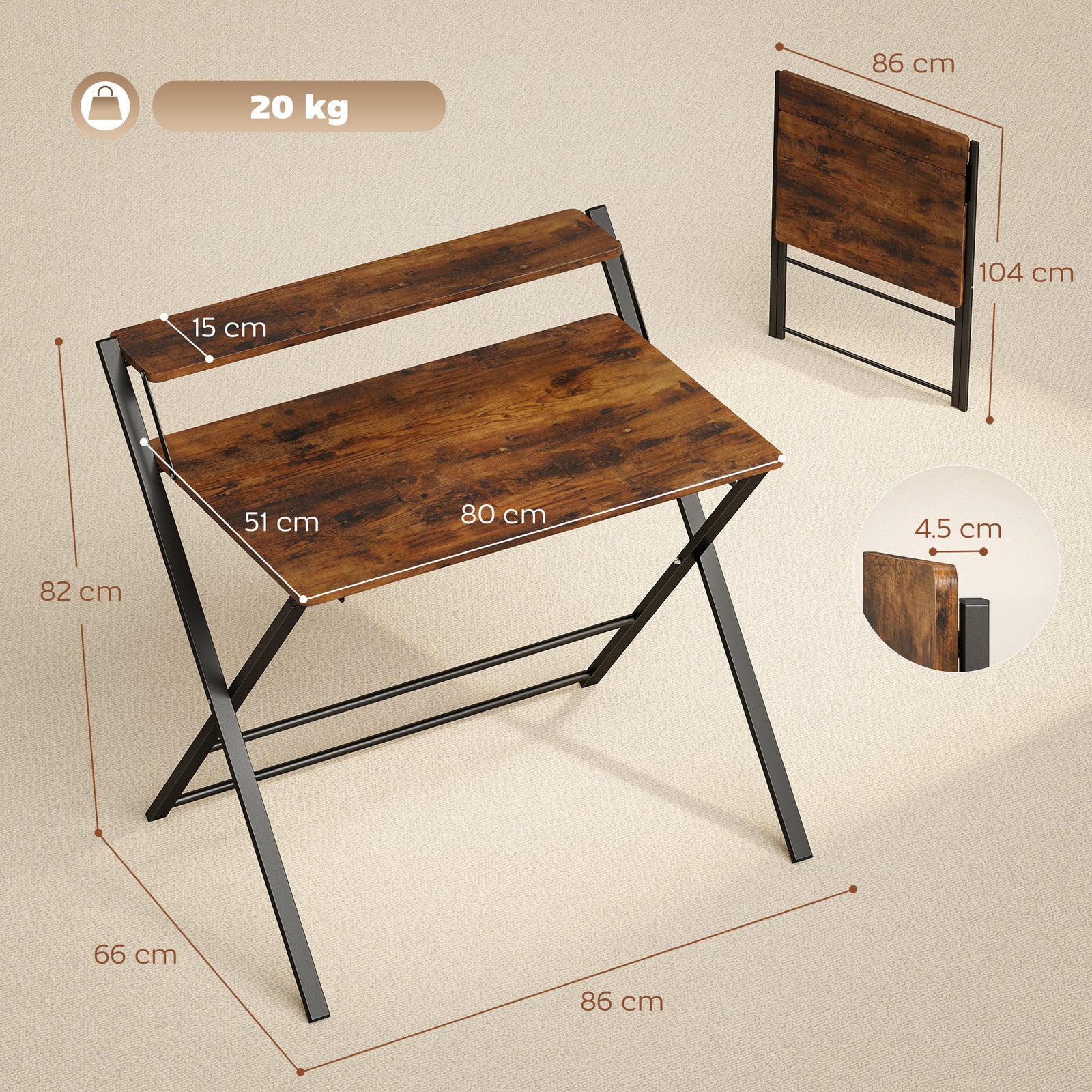 Compact Folding Desk for Small Spaces with Storage Shelf for Home Offi
