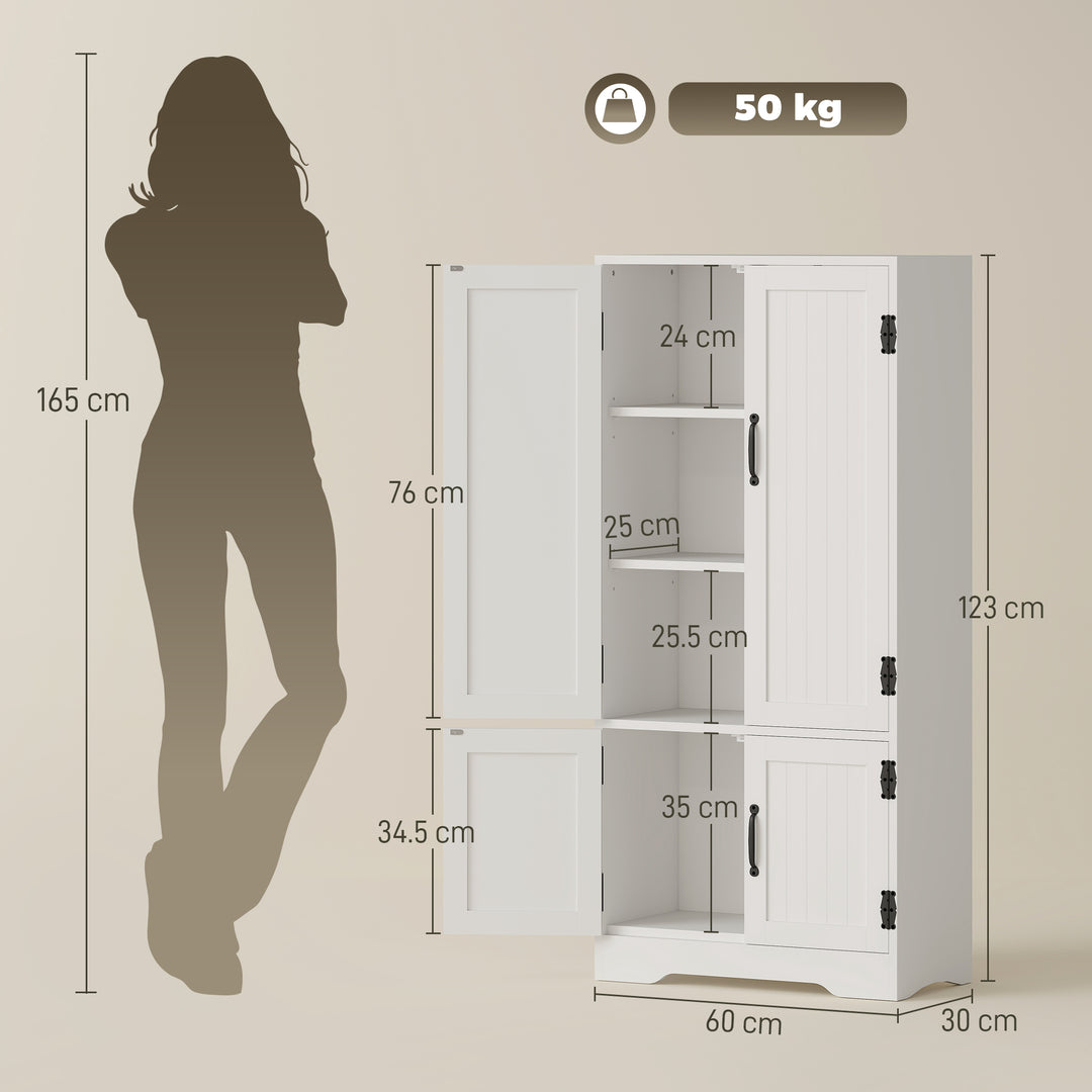 MCL Accent Floor Storage Cabinet Kitchen Cupboard with Adjustable Shelves and 2 Lower Doors, White