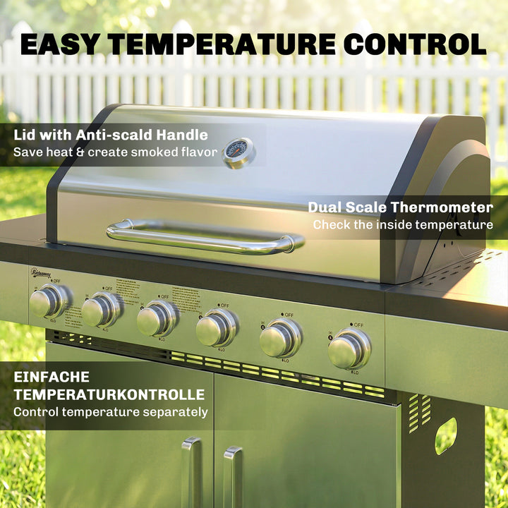 6 Burner Liquid Propane Gas BBQ Grill, Outdoor Portable Gas Barbecue G