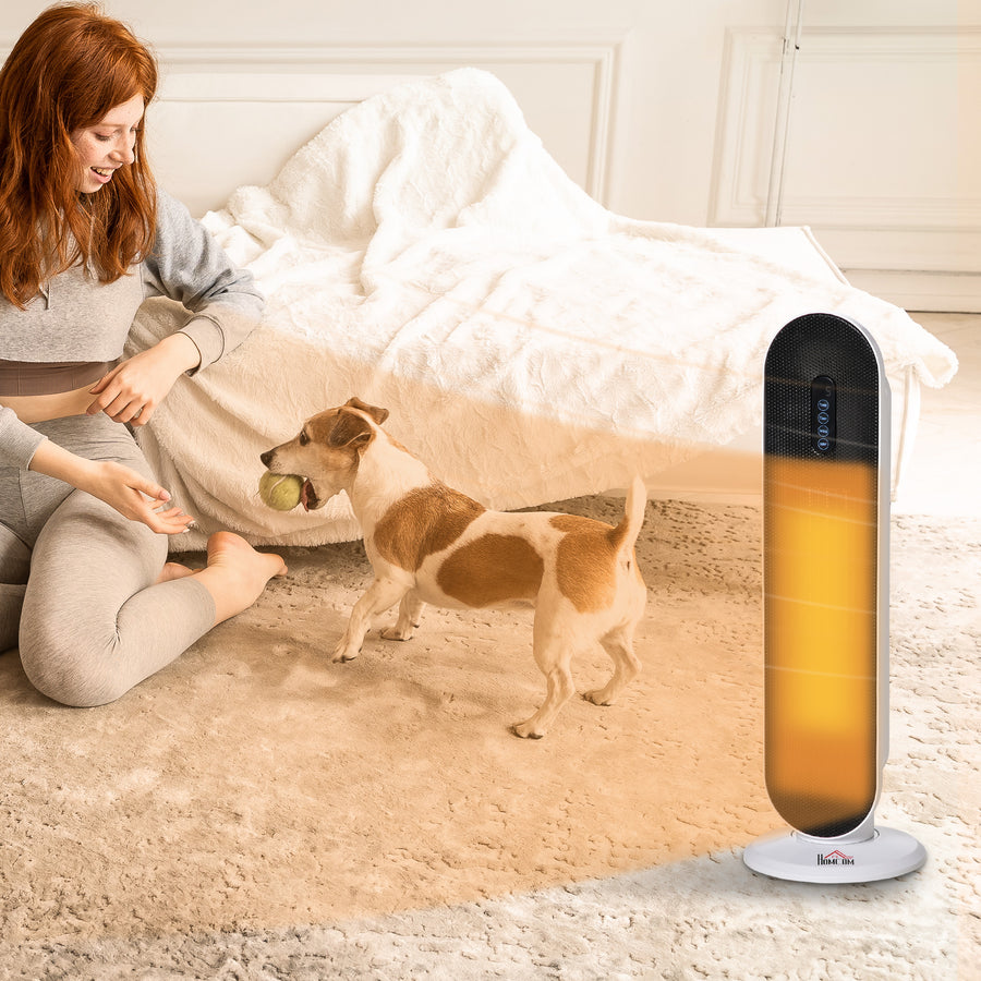 Ceramic Space Heater, Indoor Tower Heater with 2 Heat, Oscillation, Remote Control, Timer, Tip-Over & Overheating Protection, 1200W/2000W, White