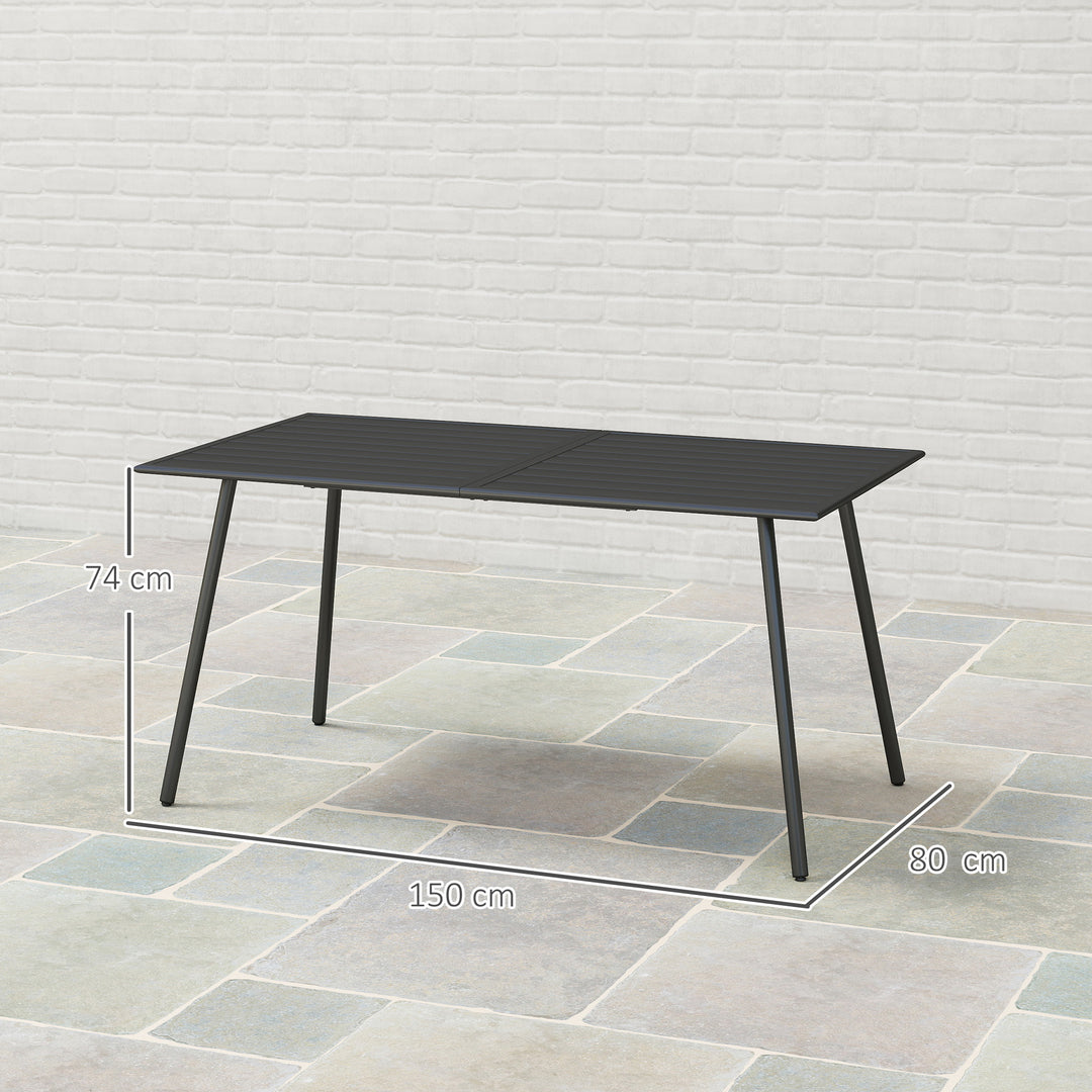 Rectangle Garden Table with Slat Top, Steel Frame, Outdoor Table for 6 Person, 150 x 80 x 74 cm, Black
