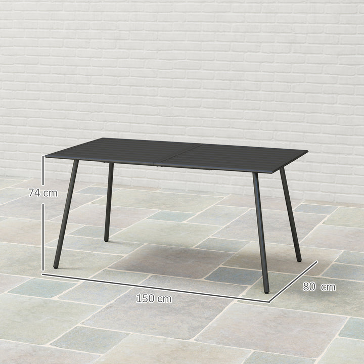 Rectangle Garden Table with Slat Top, Steel Frame, Outdoor Table for 6 Person, 150 x 80 x 74 cm, Black
