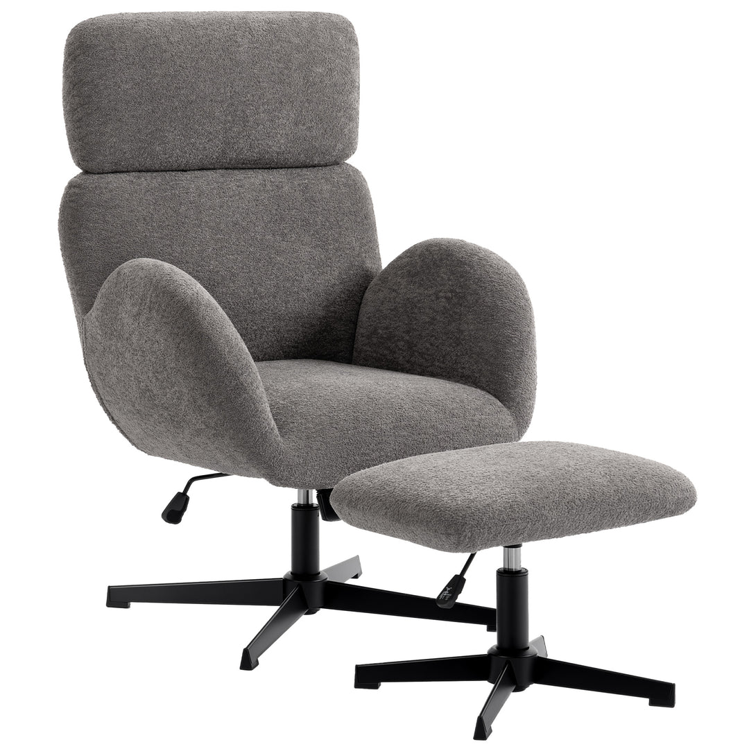 Swivel Armchair and Footstool Set, Height Adjustable Accent Chair with
