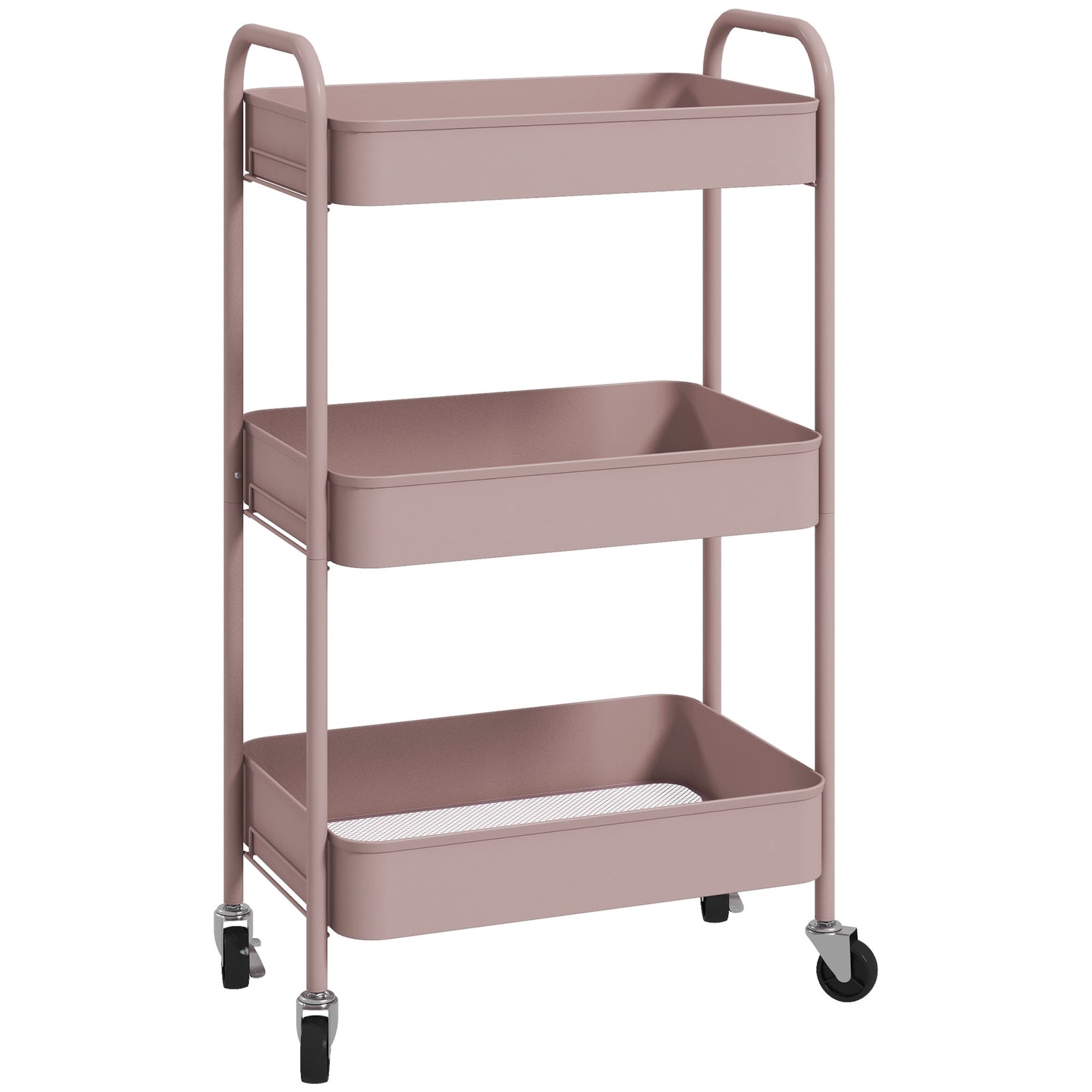 Three-Tier Steel Storage Trolley - Pink