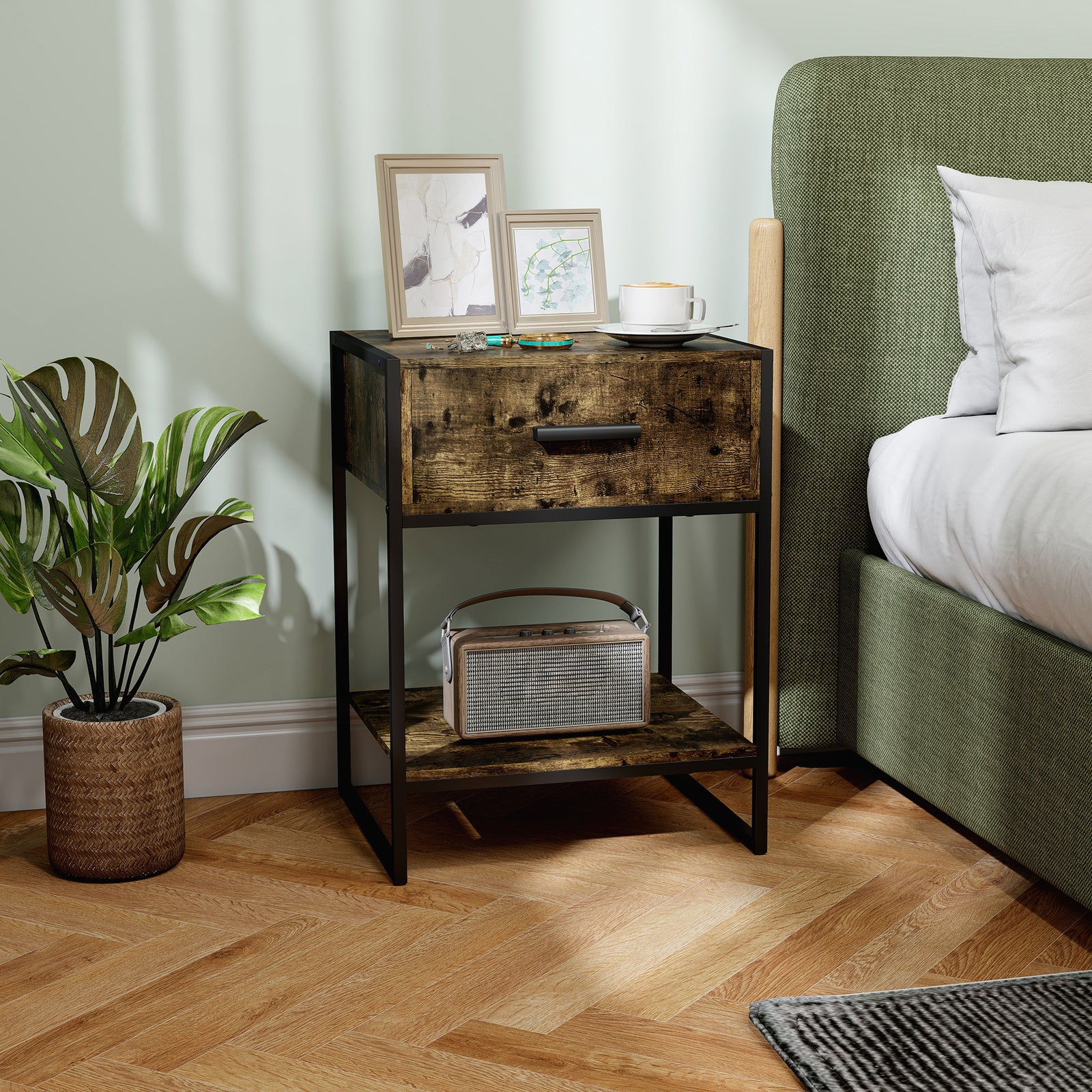 Modern Bedside Table - Rustic Brown