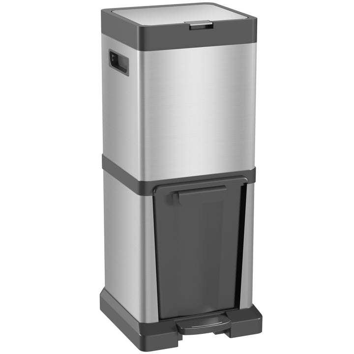 HOMCOM Dual Kitchen Bin, 20+14L Double Bin for Recycling and Waste, Stainless Steel Vertical Pedal Bin w/ Tilt Out Bin, Soft-Close Lid | Aosom UK