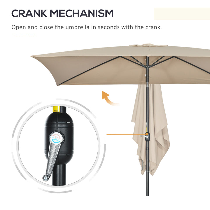 3x2m Patio Parasol Garden Umbrellas Canopy with Aluminium Tilt Crank Rectangular Sun Shade Steel, Khaki
