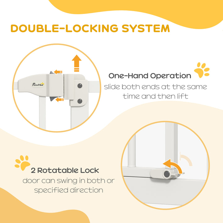 PawHut Adjustable Safety Pet Gate, Metal, Auto-Close Feature, Pressure Mount, 74-94cm, White | Aosom UK