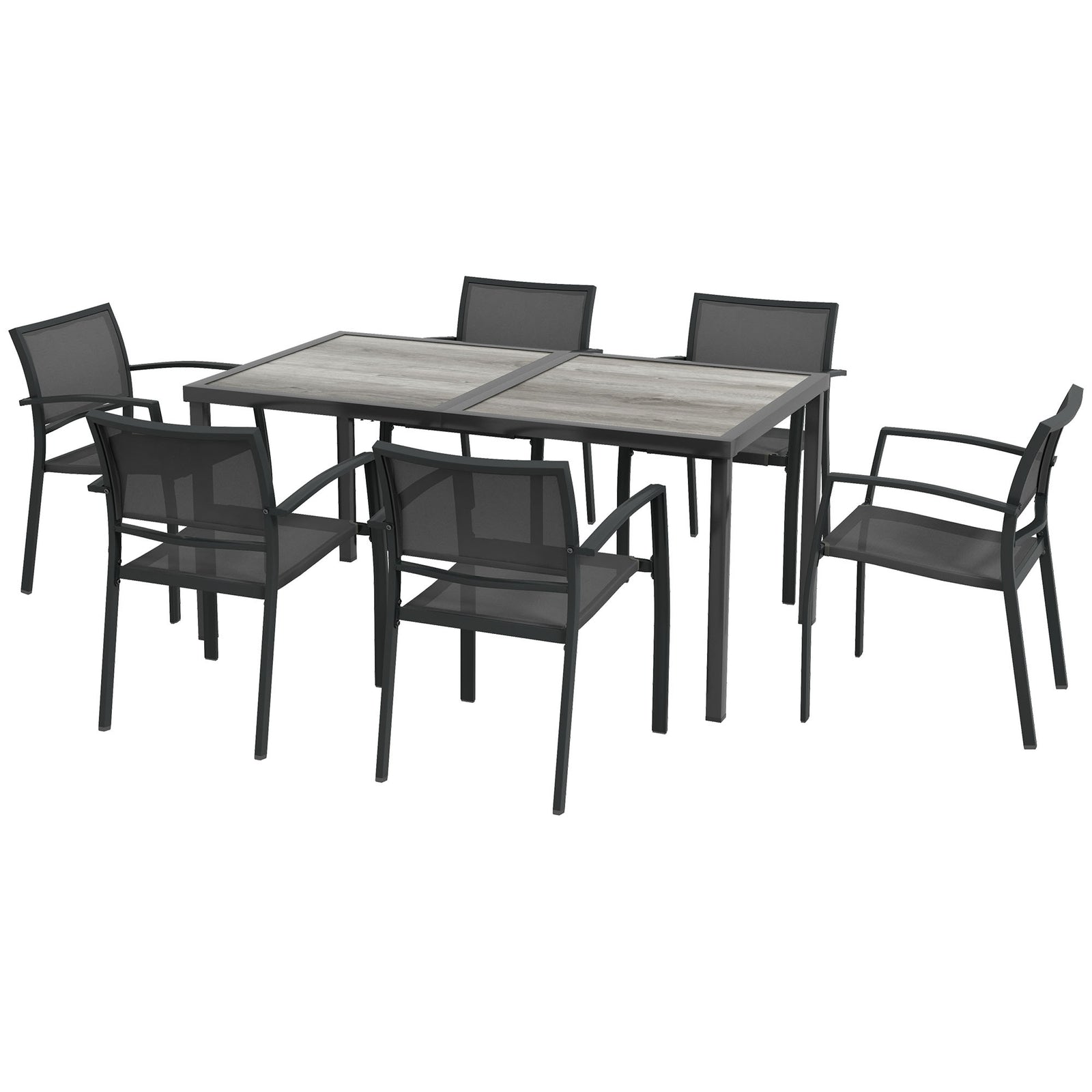 Seven-Piece Casual Outdoor Dining Set, with Wood-Effect Table - Grey