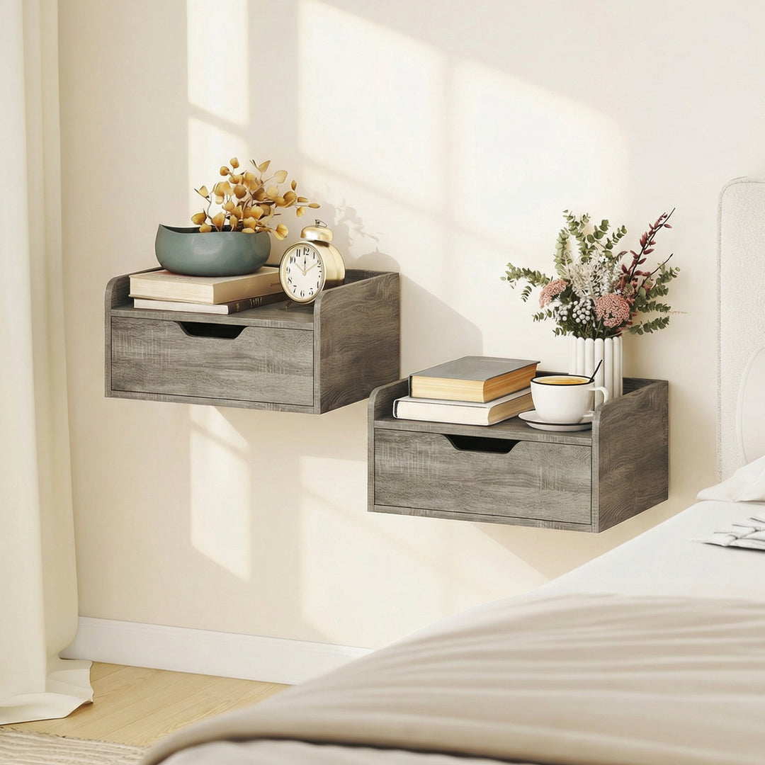 Floating Nightstands Set of 2, Wall Mounted Bedside Table with Drawer 