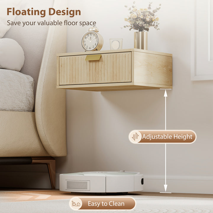 Modern Floating Nightstands Set of 2, Wall Mounted Bedside Tables with