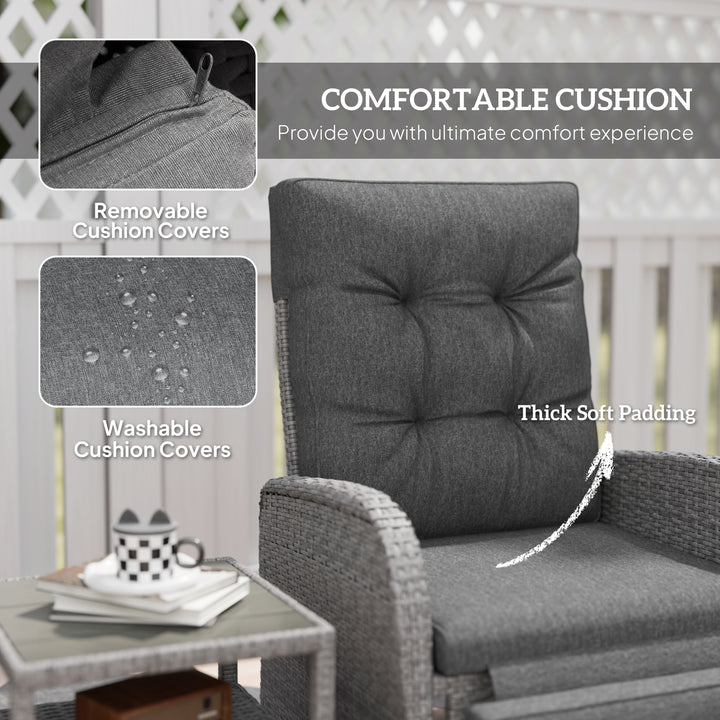 2 Seater Patio Rattan Wicker Chaise Lounge Sofa Set w/ Cushion for Patio Garden Porch, Grey