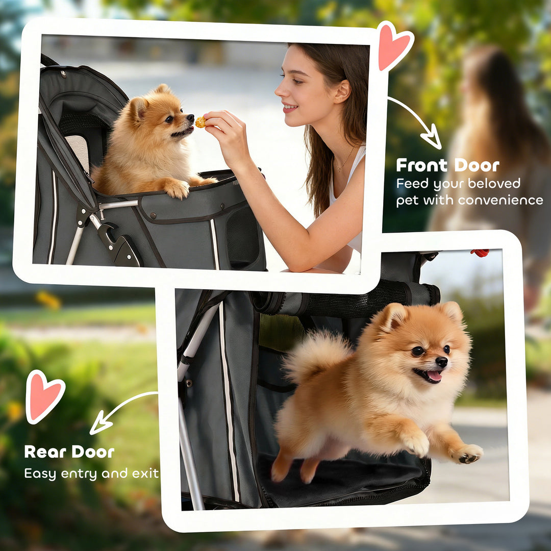 Dog Pram, Pet Stroller with Reflective Strips, Foldable Cat Stroller w