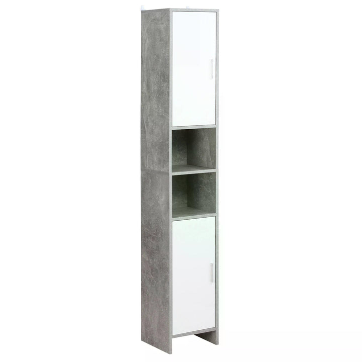 kleankin Tall Bathroom Storage Cabinet: Slim Free-Standing Organizer with 2 Cupboards, 2 Open Compartments, Adjustable Shelves, Grey | Aosom UK