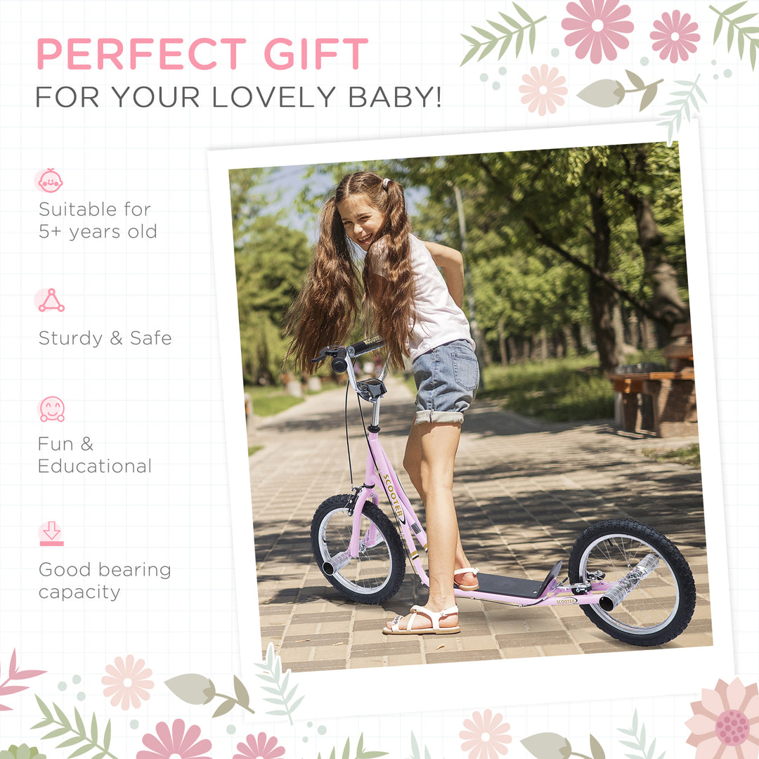 MCL Stunt Scooter, Kids Scooter with 16" Big Wheels, Adjustable Height, Dual Brakes, for Ages 5+ Years, Pink