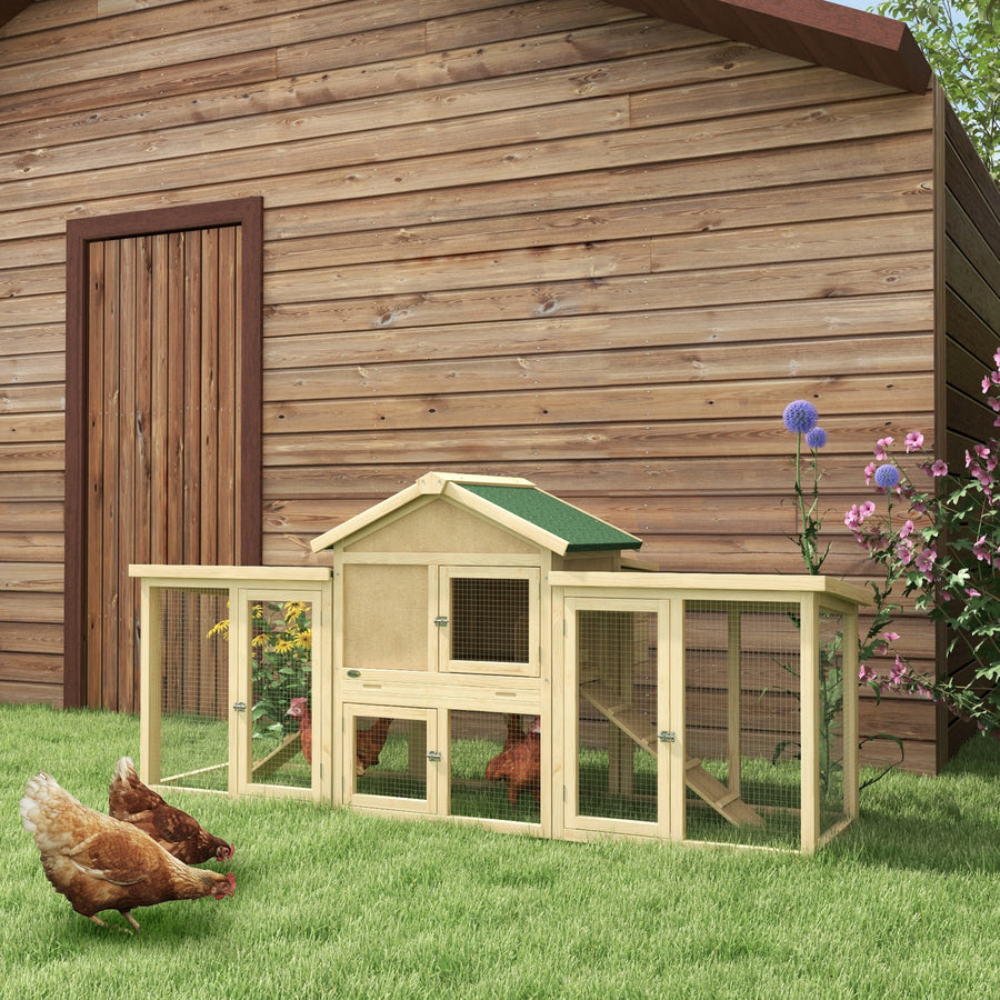 Large Chicken Coop, Wooden Garden Hen House, Poultry Coops Cages with Run, Nesting Box, Natural Wood Finish
