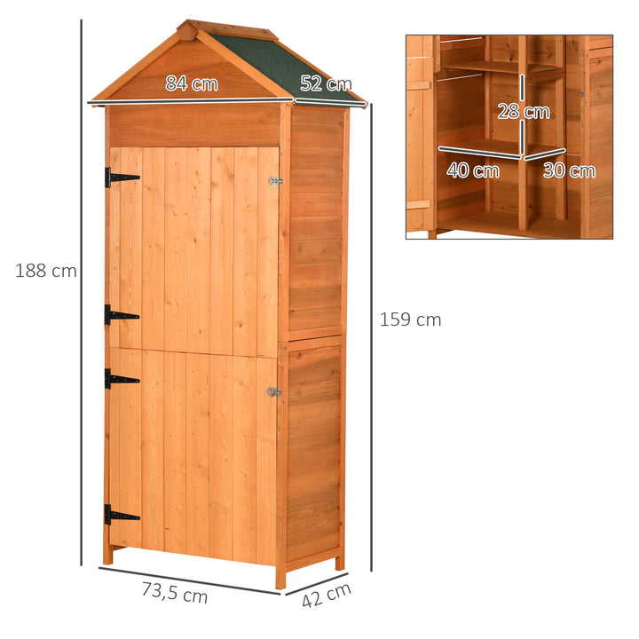Wooden Outdoor Storage Shed, Compact Utility Outdoor Tool Shed with Lockable Double Doors and Shelves, Orange