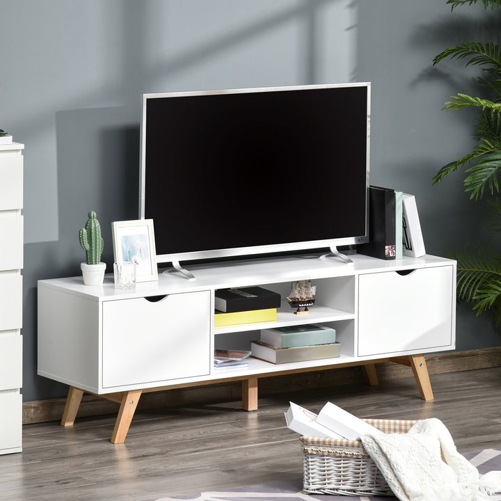 TV Stand Cabinet for TVs up to 65", Media Unit w/Wood Legs Storage Shelves Entertainment Center Modern Living Room Home Furniture White