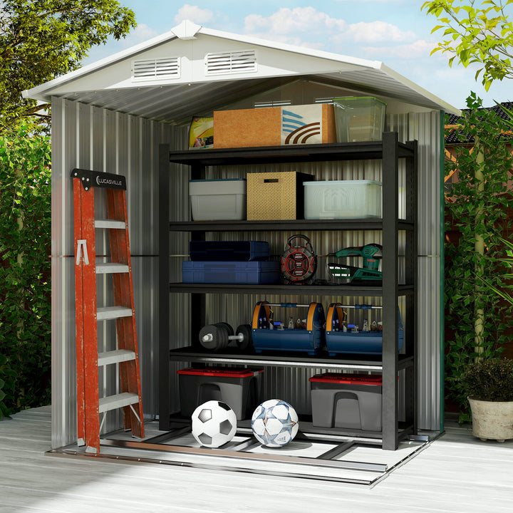 Garden Metal Tool Storage Shed with Sliding Door, Sloped Roof and Floor Foundation, 152 x 132 x 188cm, Green