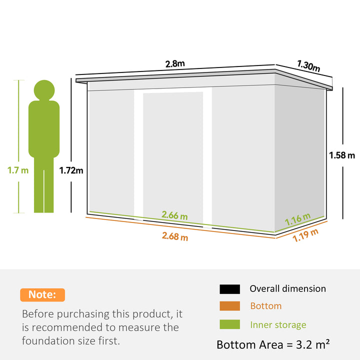 MCL Corrugated Garden Metal Storage Shed Outdoor Equipment Tool Box with Kit Ventilation Doors 9x 4FT Light Grey