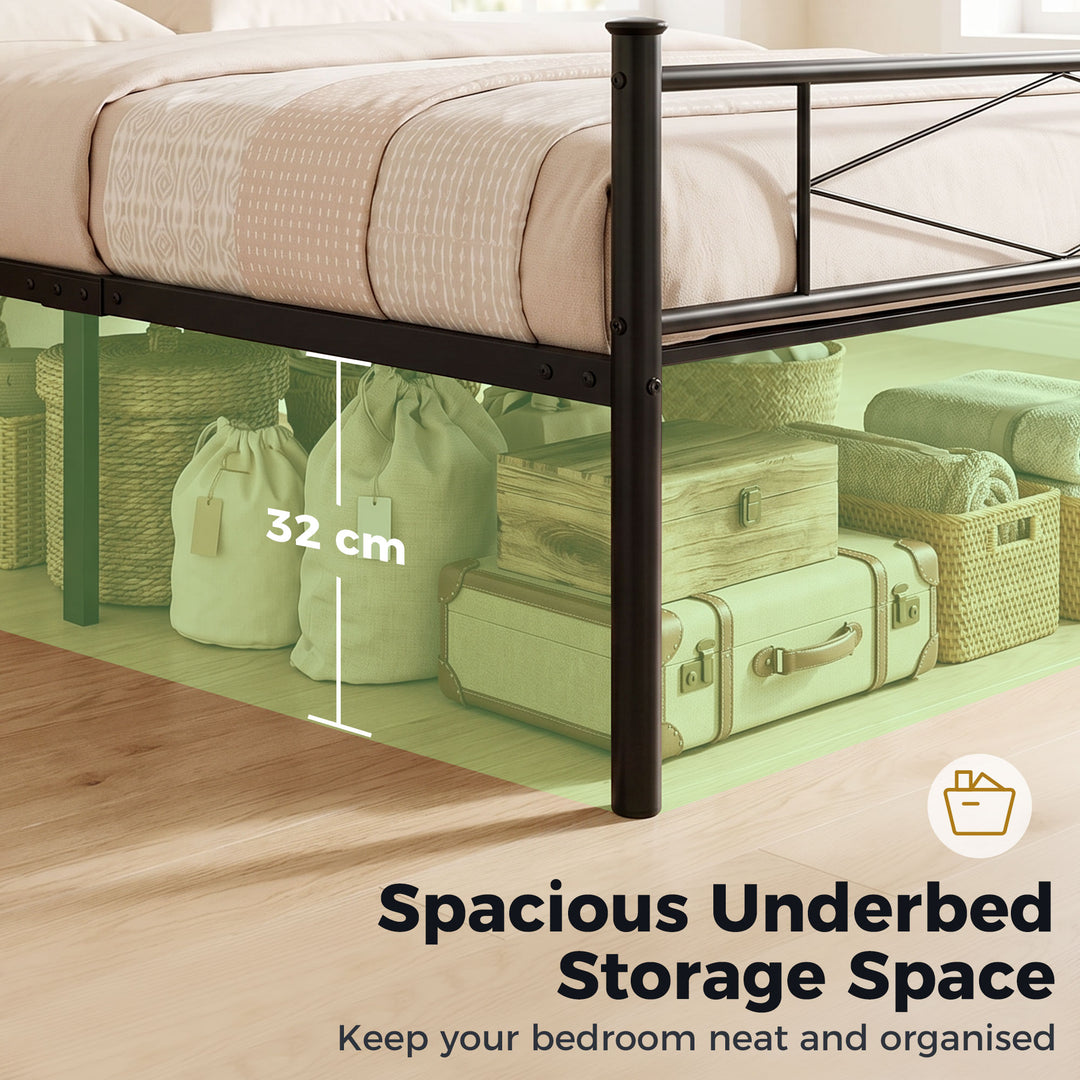 3ft Single Bed Frame with Headboard and Footboard, Metal Platform Bed 
