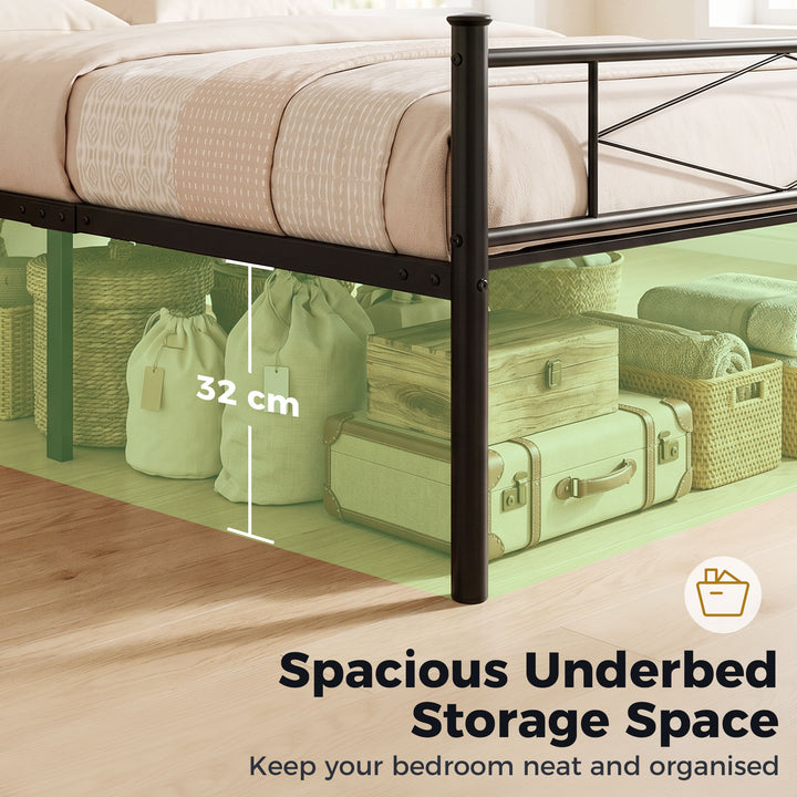 3ft Single Bed Frame with Headboard and Footboard, Metal Platform Bed 