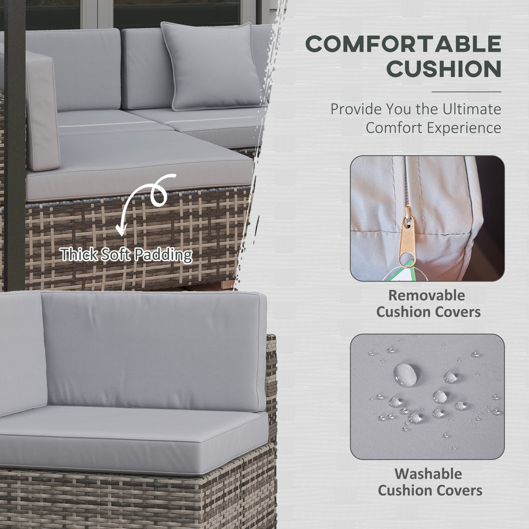 Seven-Piece Rattan Garden Set, with Glass-Top Table - Mixed Grey