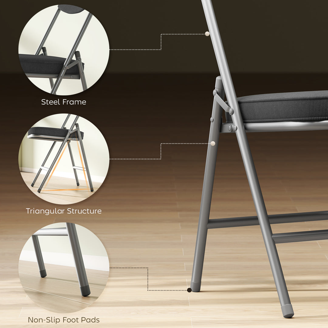 Set of Four Folding Corduroy Seat Chairs - Dark Grey