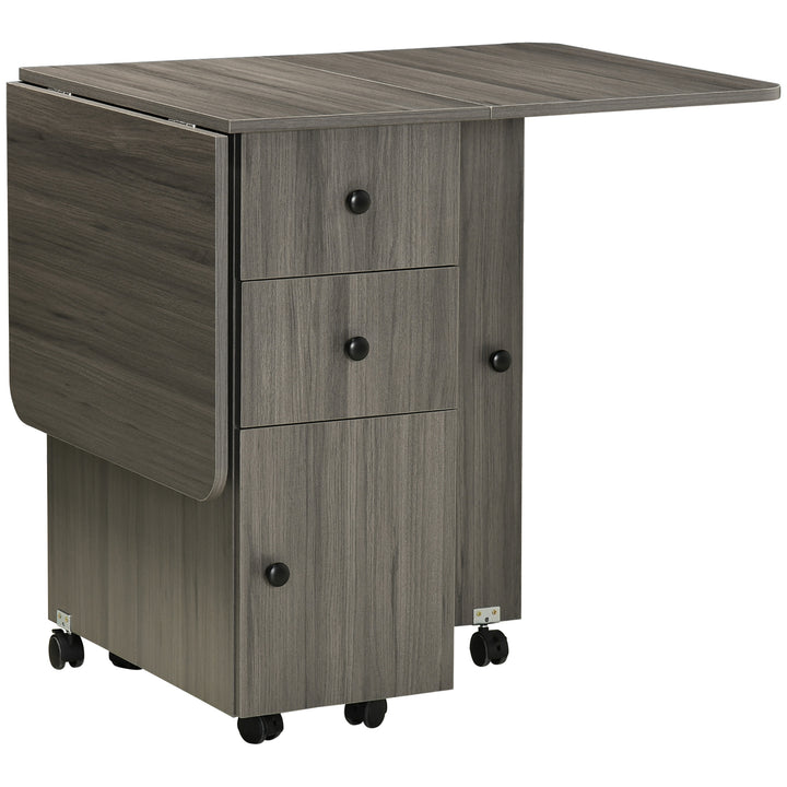 Multi-Storage Six-Person Drop Leaf Dining Table - Grey