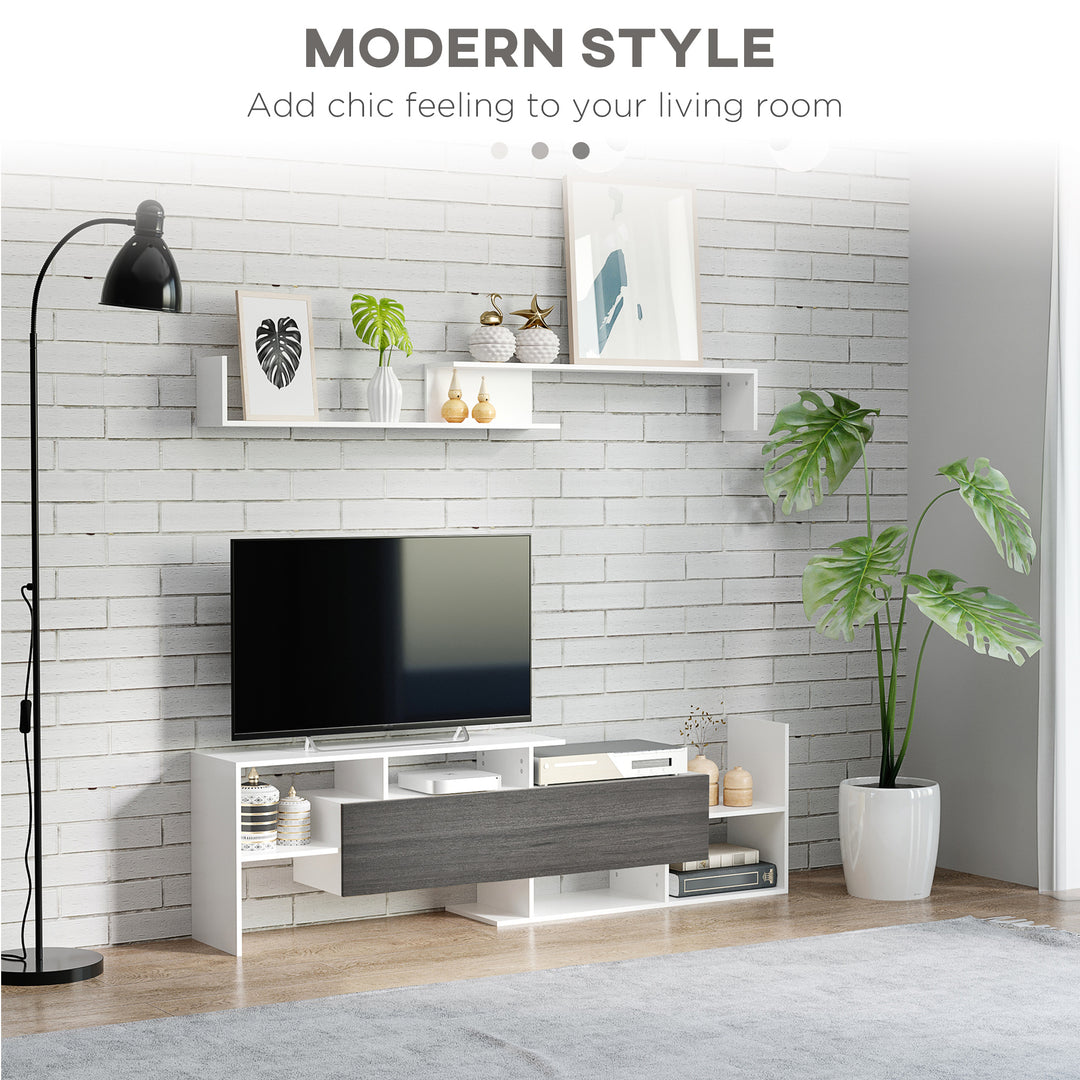 HOMCOM TV Unit w/ Storage for Wall-Mounted 65" TVs or Standing 50" TVs, TV stand set w/ a Wall Shelf & a Cabinet for Bedroom-White & Grey | Aosom UK