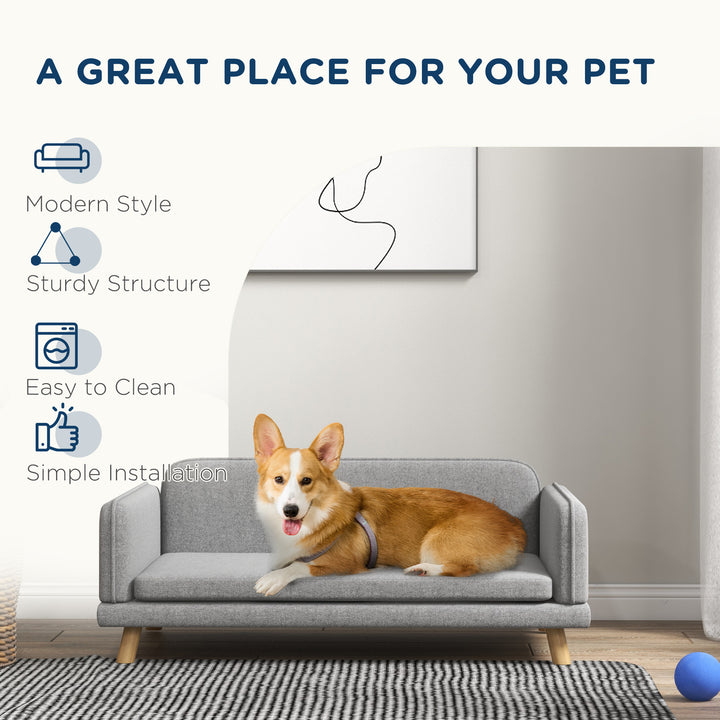 Pet Sofa for Medium Dogs, with Water-Resistant Fabric, Four Legs - Grey