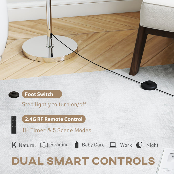 Floor Lamp with Remote, Height Adjustable Standing Lamp with Linen Sha
