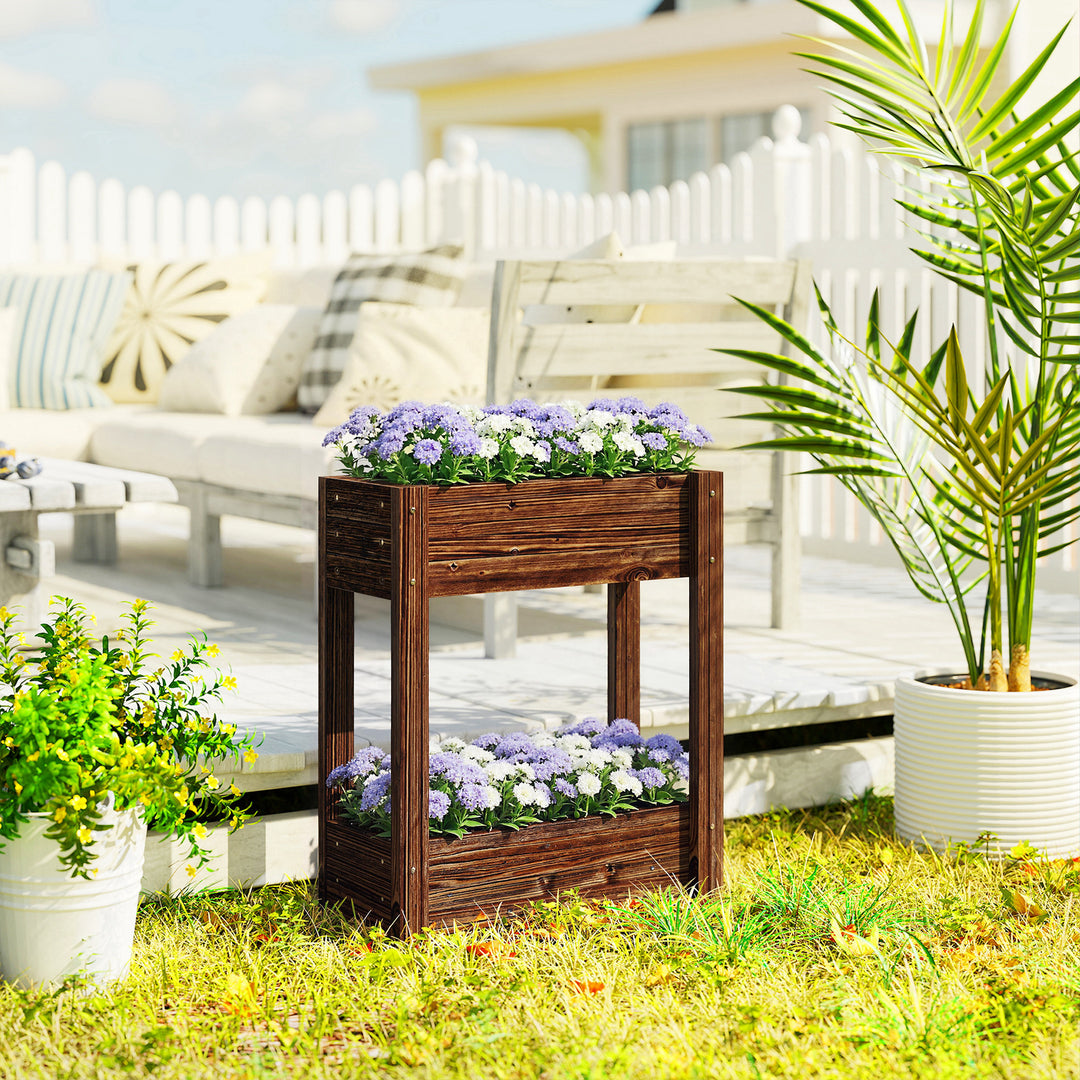 2-Tier Wooden Raised Planter, Raised Garden Bed on Legs with Drainage 
