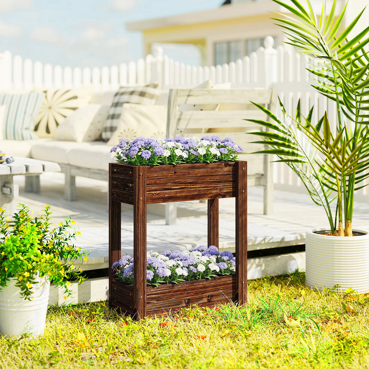 2-Tier Wooden Raised Planter, Raised Garden Bed on Legs with Drainage 