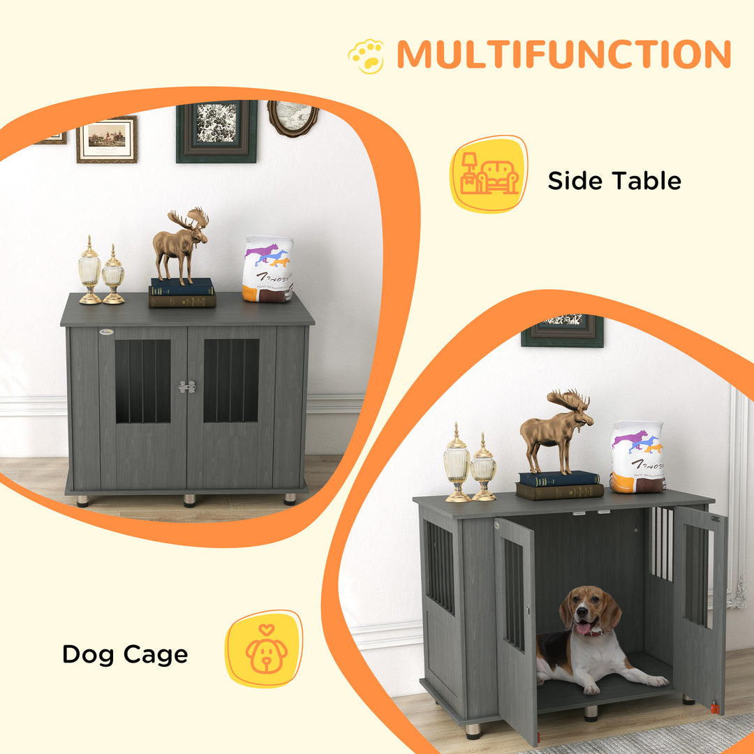 Dog Crate Table for Medium and Large Dogs with Magnetic Door for Indoor Use, 95 x 55 x 75 cm, Grey