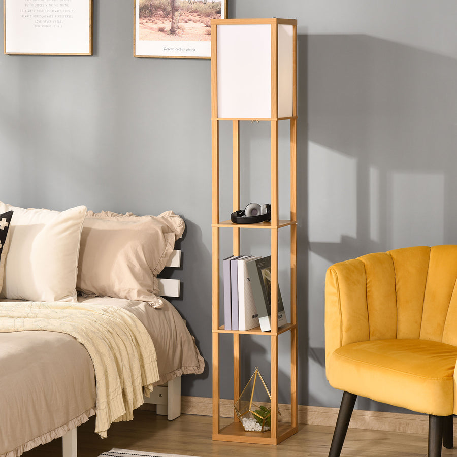 3-Tier Floor Lamp, Floor Light with Storage Shelf, Reading Standing Lamp with Acrylic Shade for Living Room, Bedroom, Kitchen, Dining Room, Office, Dorm, 160cm, Natural