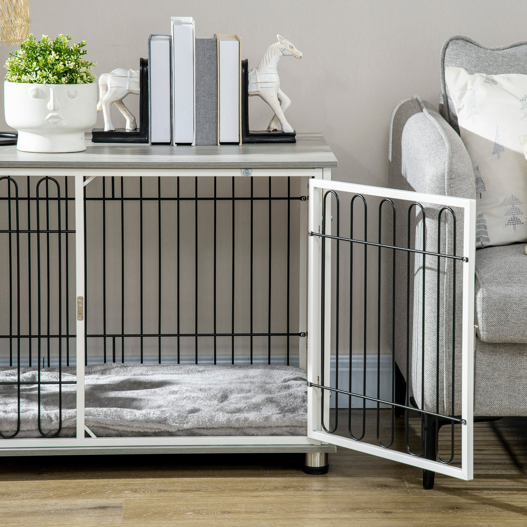 Indoor Dog Crate Furniture, Side End Table, with Soft Washable Cushion, Lockable Doors, for Small and Medium Dogs