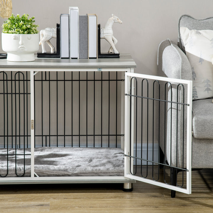 Indoor Dog Crate Furniture, Side End Table, with Soft Washable Cushion, Lockable Doors, for Small and Medium Dogs